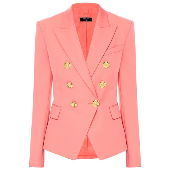 New Balmain Double-Breasted Wool Salmon Pink Blazer Size 34 - Picture 4 of 16